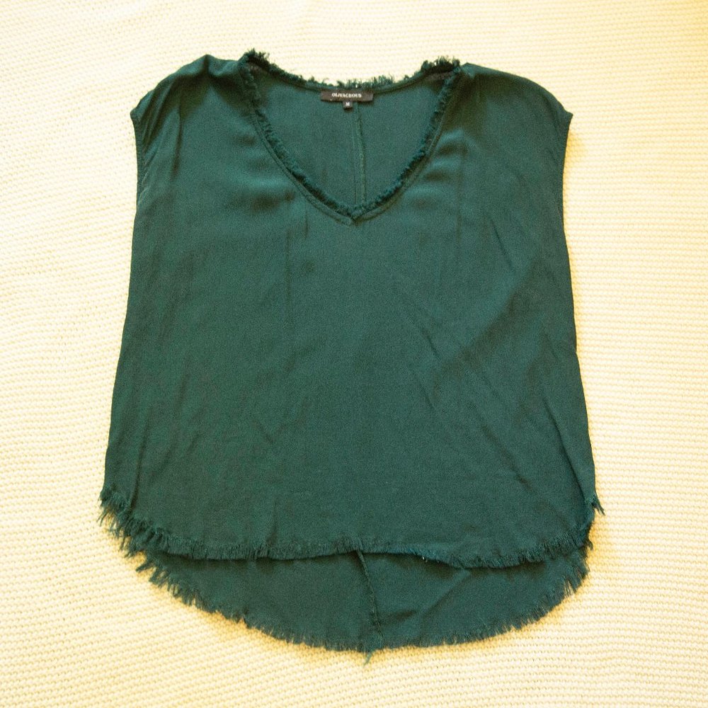 Green Blouse with Frayed Edges - Med